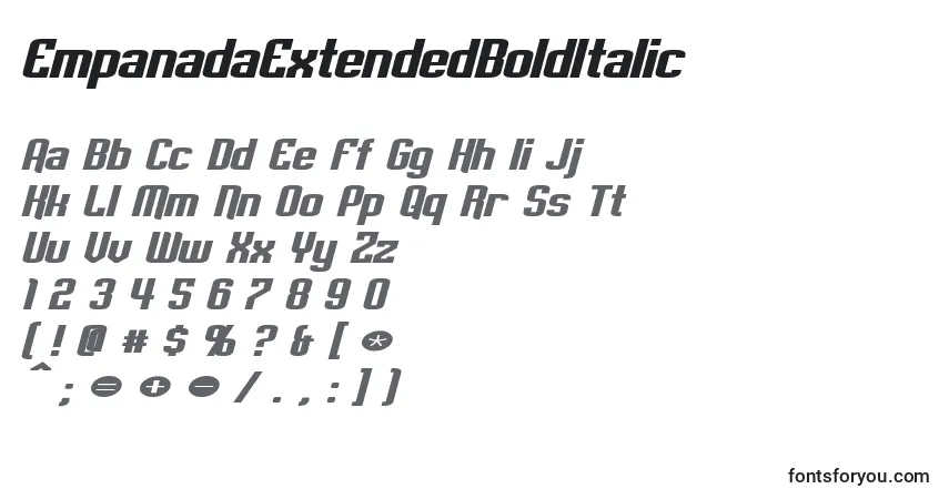 Schriftart EmpanadaExtendedBoldItalic – Alphabet, Zahlen, spezielle Symbole