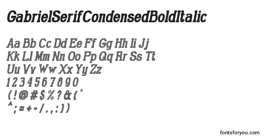 A fonte GabrielSerifCondensedBoldItalic – alfabeto, números, caracteres especiais