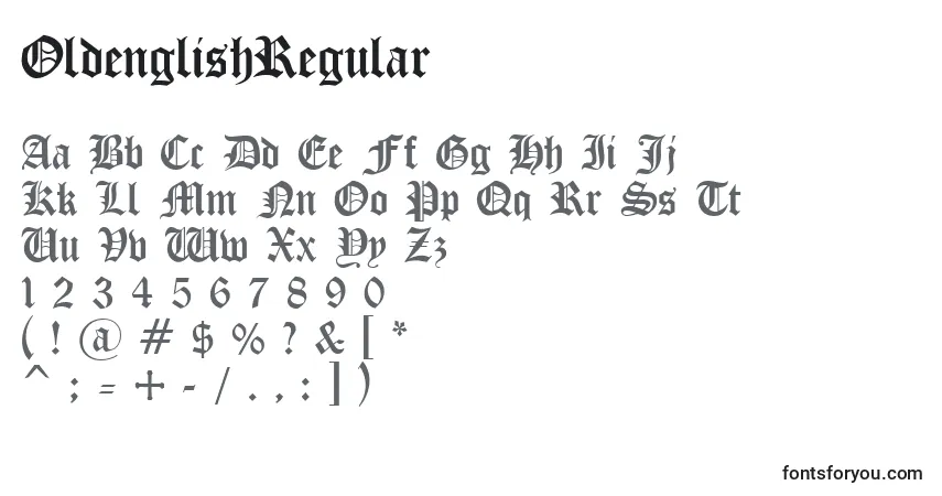 A fonte OldenglishRegular – alfabeto, números, caracteres especiais