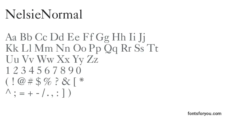 Czcionka NelsieNormal – alfabet, cyfry, specjalne znaki