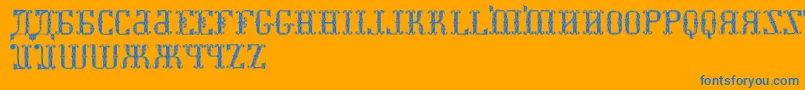 KremlinSynodDisplayCaps-Schriftart – Blaue Schriften auf orangefarbenem Hintergrund