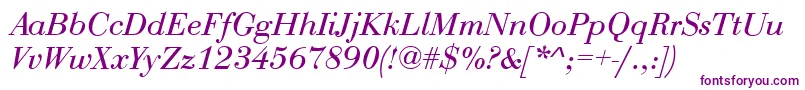 QtbodiniItalic-Schriftart – Violette Schriften auf weißem Hintergrund