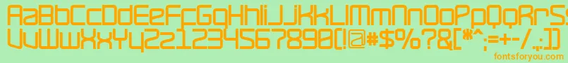 フォントRavepartyBold – オレンジの文字が緑の背景にあります。