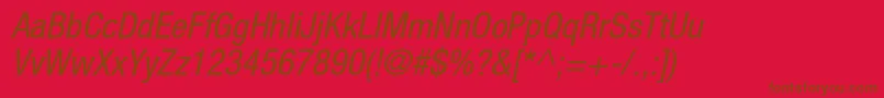 HelveticaneueltstdCno-Schriftart – Braune Schriften auf rotem Hintergrund