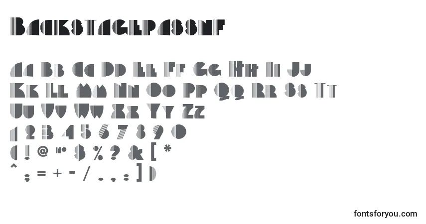 A fonte Backstagepassnf (37957) – alfabeto, números, caracteres especiais