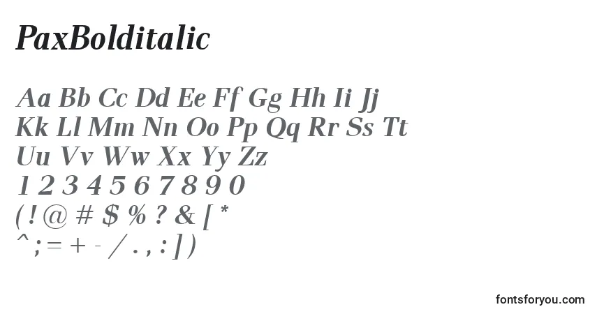Fuente PaxBolditalic - alfabeto, números, caracteres especiales