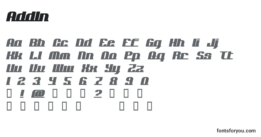 Schriftart Addln – Alphabet, Zahlen, spezielle Symbole