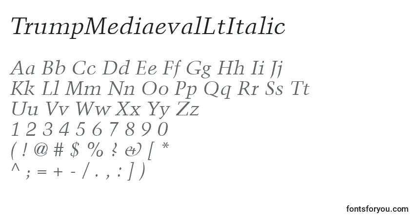 A fonte TrumpMediaevalLtItalic – alfabeto, números, caracteres especiais