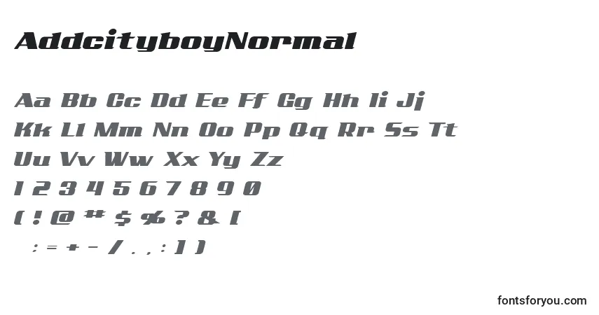 Schriftart AddcityboyNormal – Alphabet, Zahlen, spezielle Symbole