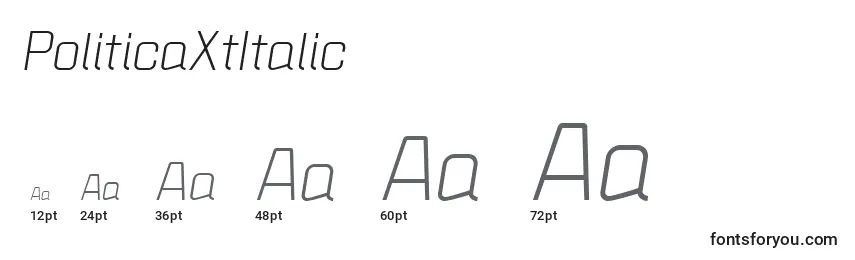 Размеры шрифта PoliticaXtItalic