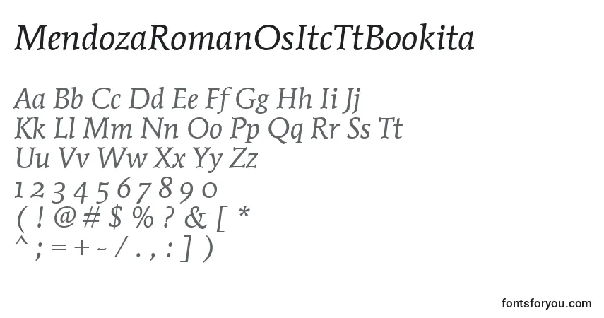 A fonte MendozaRomanOsItcTtBookita – alfabeto, números, caracteres especiais