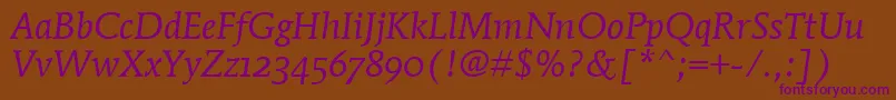 MendozaRomanOsItcTtBookita Font – Purple Fonts on Brown Background