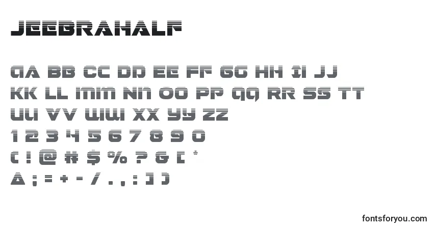 A fonte Jeebrahalf – alfabeto, números, caracteres especiais