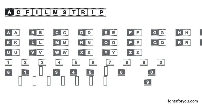 A fonte Acfilmstrip – alfabeto, números, caracteres especiais