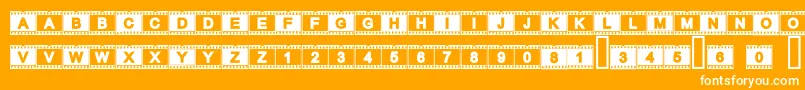 Acfilmstrip-Schriftart – Weiße Schriften auf orangefarbenem Hintergrund