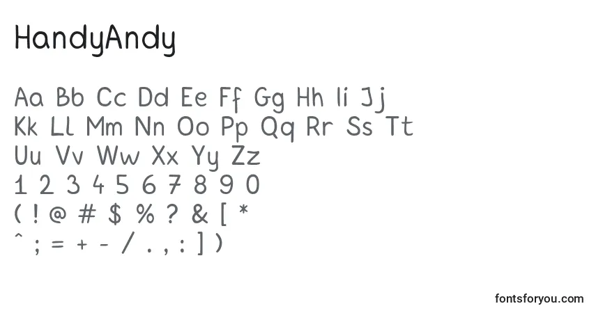 Schriftart HandyAndy – Alphabet, Zahlen, spezielle Symbole