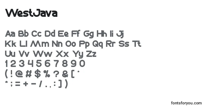 A fonte WestJava – alfabeto, números, caracteres especiais
