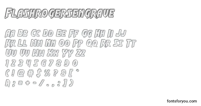 Schriftart Flashrogersengrave – Alphabet, Zahlen, spezielle Symbole