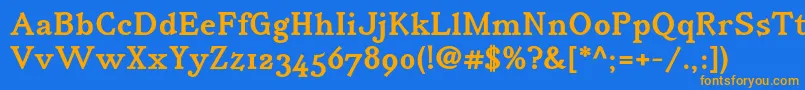 Weitere Informationen zur IrianisadfstdBold-Schriftart IrianisadfstdBold-Schriftart – Orangefarbene Schriften auf blauem Hintergrund