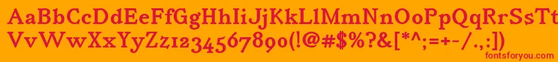 IrianisadfstdBold-Schriftart – Rote Schriften auf orangefarbenem Hintergrund