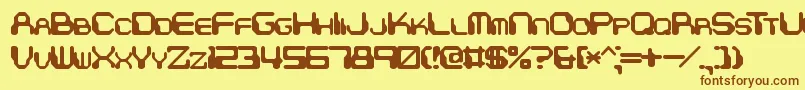 フォントChintzyCpuBrk – 茶色の文字が黄色の背景にあります。