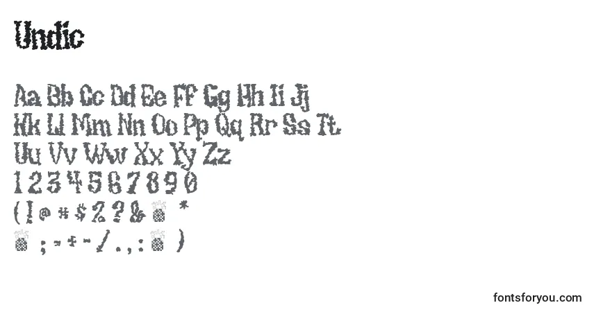 Czcionka Undic – alfabet, cyfry, specjalne znaki