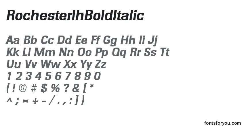 characters of rochesterlhbolditalic font, letter of rochesterlhbolditalic font, alphabet of  rochesterlhbolditalic font