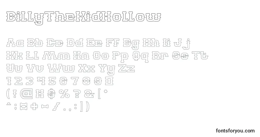 A fonte BillyTheKidHollow – alfabeto, números, caracteres especiais