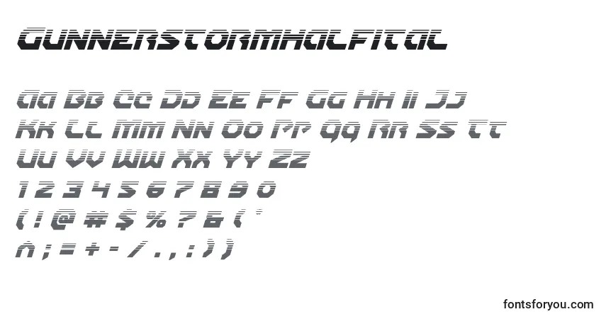 Schriftart Gunnerstormhalfital – Alphabet, Zahlen, spezielle Symbole