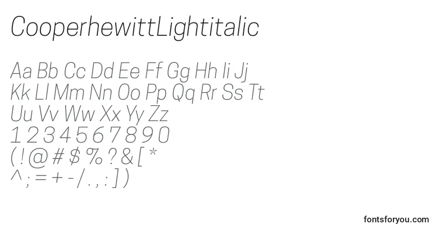 A fonte CooperhewittLightitalic – alfabeto, números, caracteres especiais