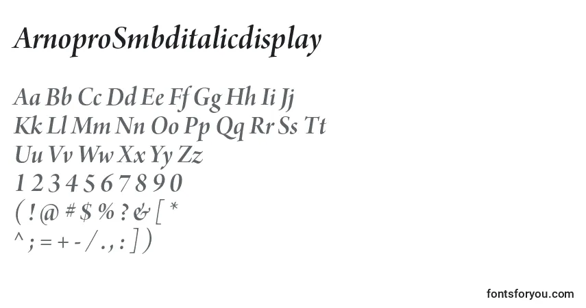 Czcionka ArnoproSmbditalicdisplay – alfabet, cyfry, specjalne znaki