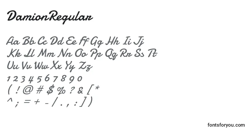 Шрифт DamionRegular – алфавит, цифры, специальные символы
