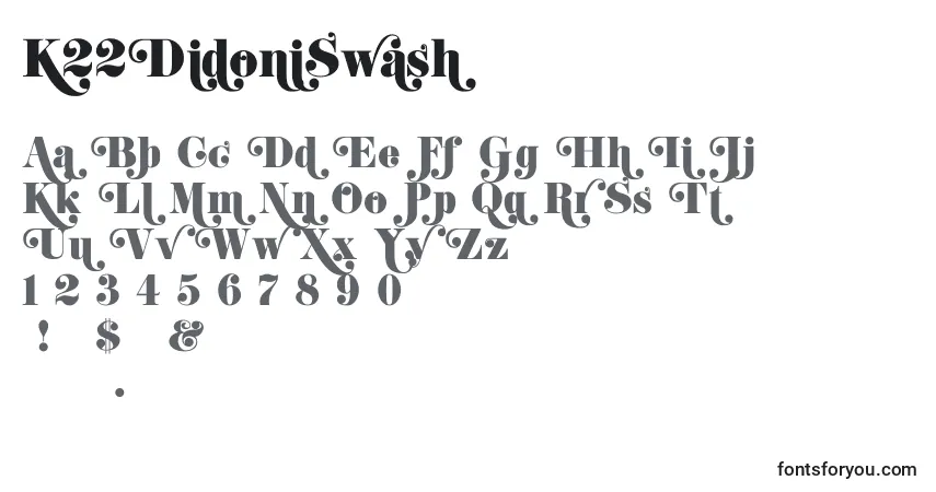 Czcionka K22DidoniSwash – alfabet, cyfry, specjalne znaki
