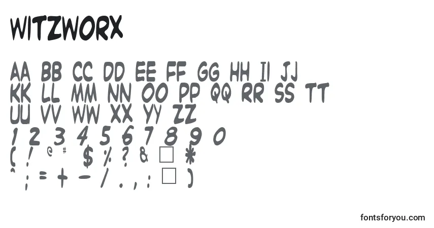Czcionka Witzworx – alfabet, cyfry, specjalne znaki