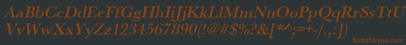 フォントUrwbaskertmedOblique – 黒い背景に茶色のフォント