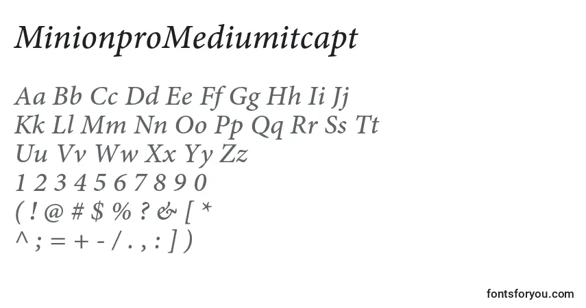 A fonte MinionproMediumitcapt – alfabeto, números, caracteres especiais