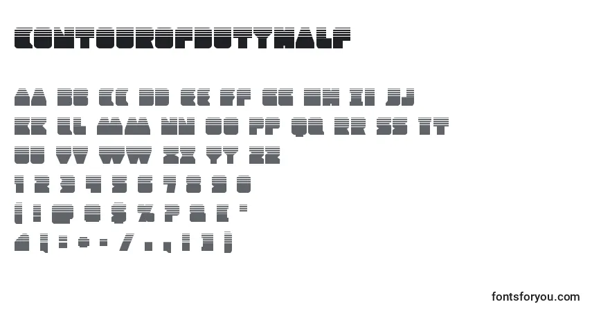 Шрифт Contourofdutyhalf – алфавит, цифры, специальные символы