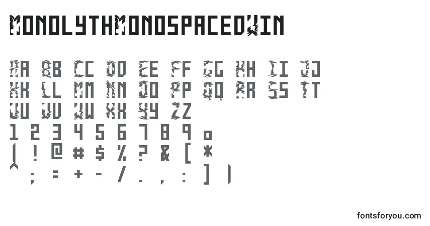 Czcionka MonolythMonospacedWin – alfabet, cyfry, specjalne znaki