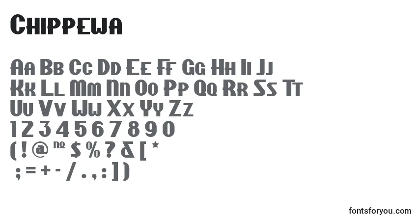 Schriftart Chippewa – Alphabet, Zahlen, spezielle Symbole