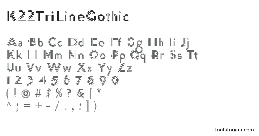 A fonte K22TriLineGothic – alfabeto, números, caracteres especiais