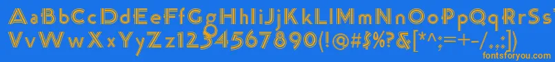 K22TriLineGothic-Schriftart – Orangefarbene Schriften auf blauem Hintergrund