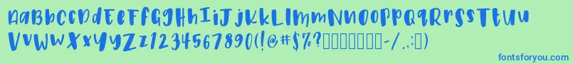 PeonyRegular-Schriftart – Blaue Schriften auf grünem Hintergrund