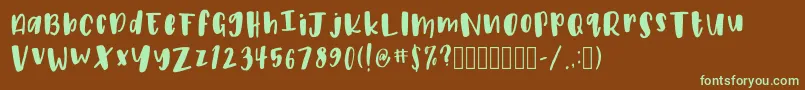 フォントPeonyRegular – 緑色の文字が茶色の背景にあります。