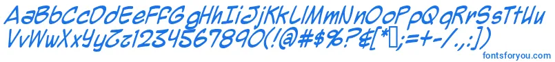 フォントMightyZeo2.0Italic – 白い背景に青い文字