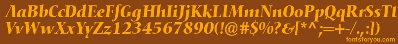 フォントConquistaSsiItalic – オレンジ色の文字が茶色の背景にあります。