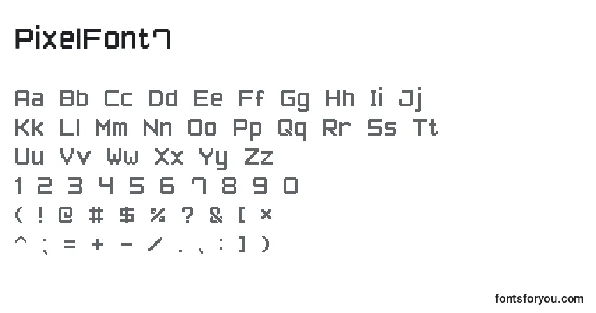 Czcionka PixelFont7 – alfabet, cyfry, specjalne znaki