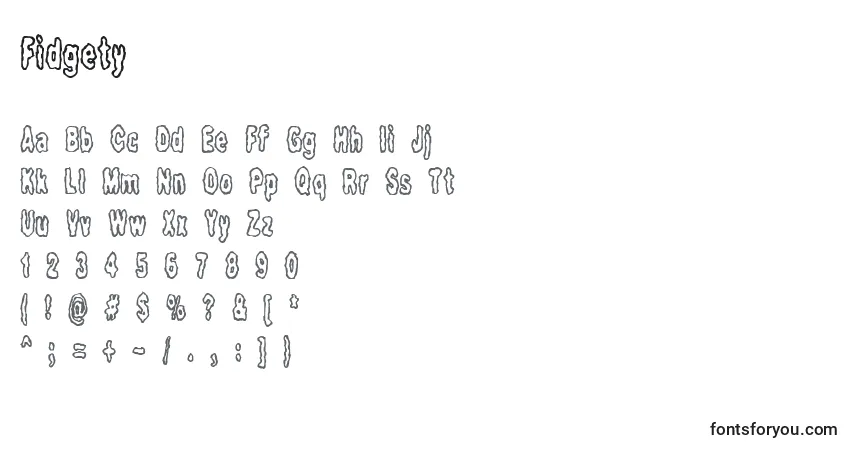 A fonte Fidgety – alfabeto, números, caracteres especiais