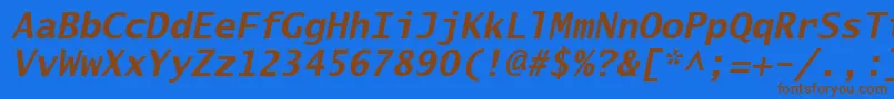 フォントLucidaSansTypewriterBoldOblique – 茶色の文字が青い背景にあります。