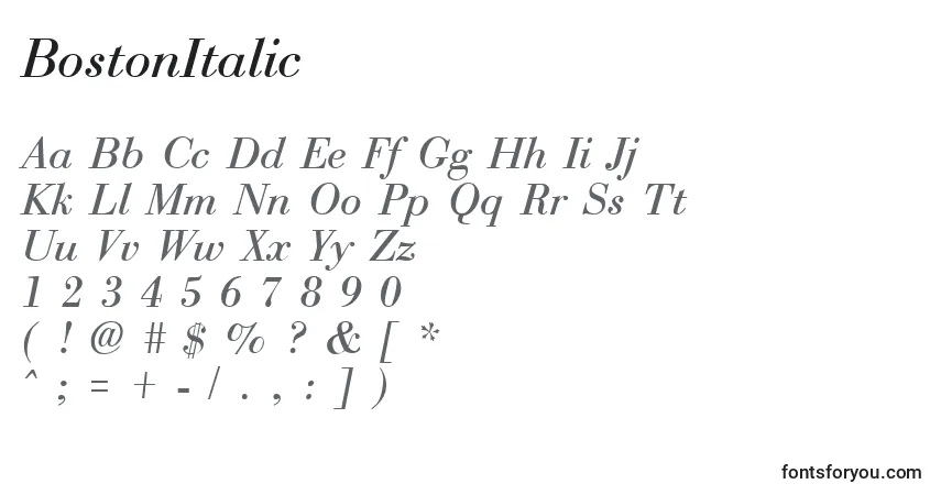 BostonItalic-fontti – aakkoset, numerot, erikoismerkit