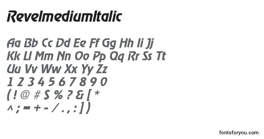 Czcionka RevelmediumItalic – alfabet, cyfry, specjalne znaki